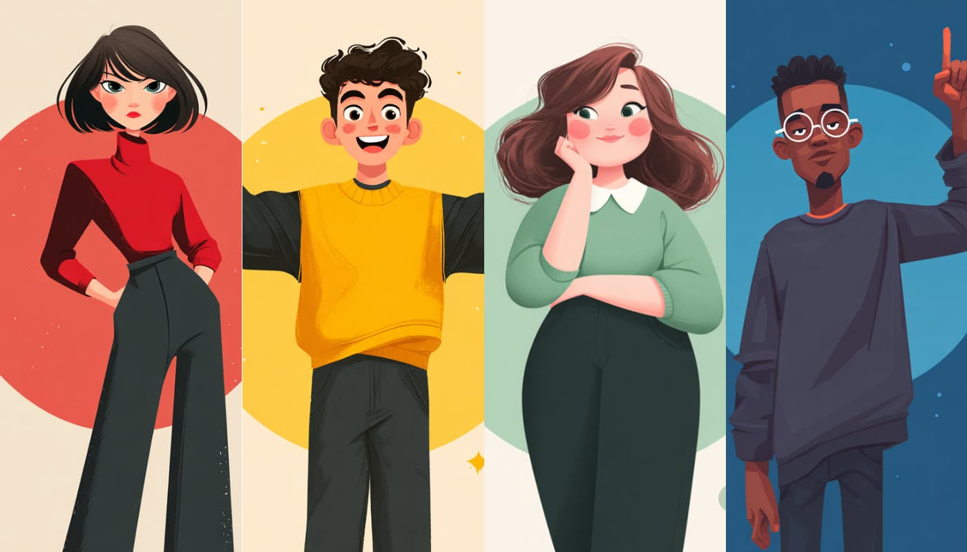 The four DISC personality color characters — Red, Yellow, Green, and Blue — arranged together representing the spectrum of personality types